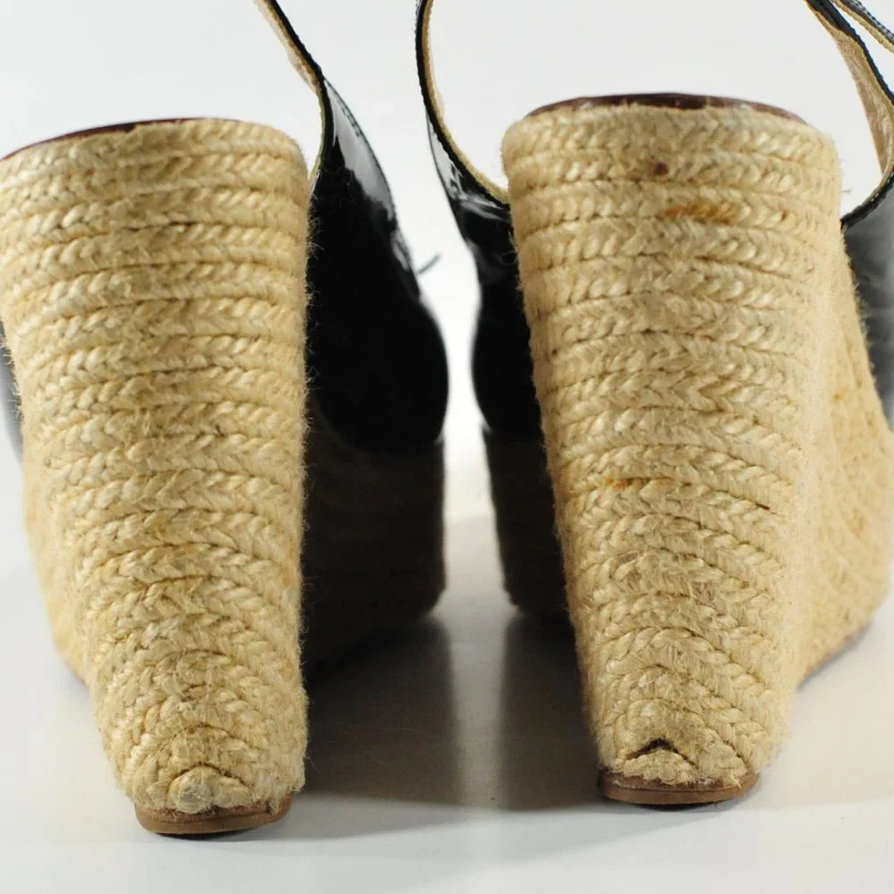 Kate Spade New York Black Patten Leather & Jute Wedge
